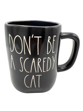 Rae Dunn Don't Be A Scaredy Cat Black Halloween Coffee Mug Magenta 202